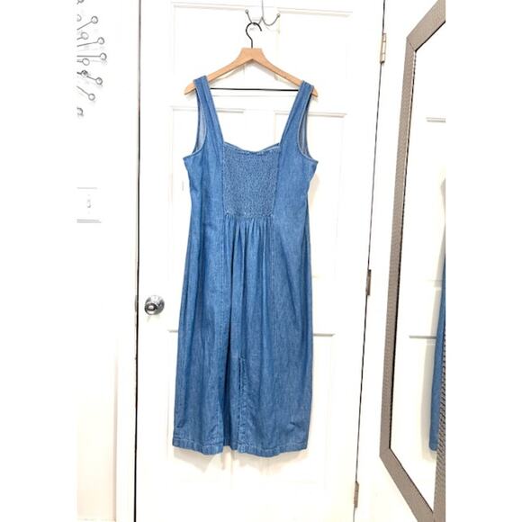 Old Navy Denim Chambray Midi Dress XL Blue Smocked Back Square Neck Cottagecore - Picture 6 of 15